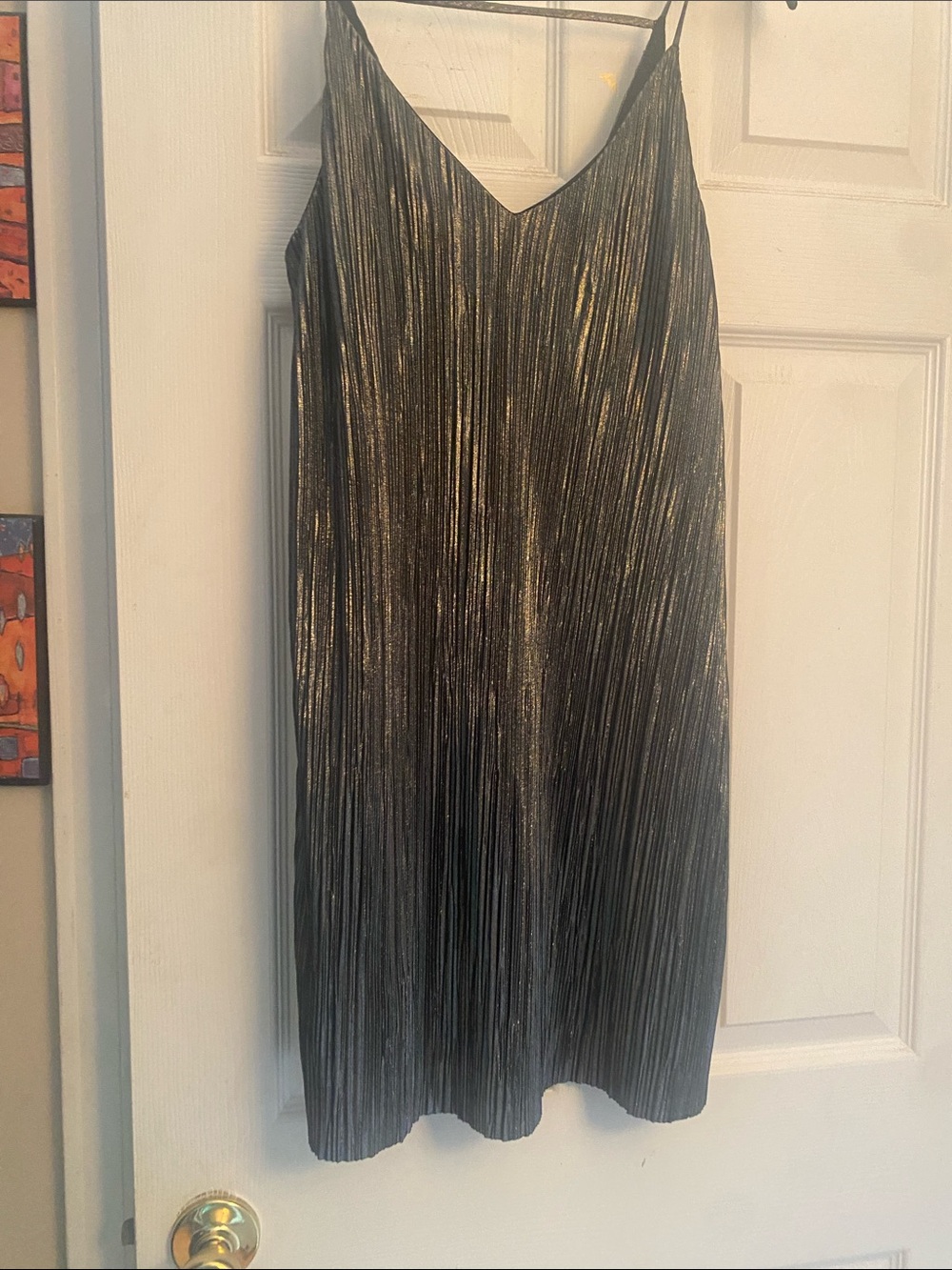 Metallic Black Pleated Mini Slip Dress